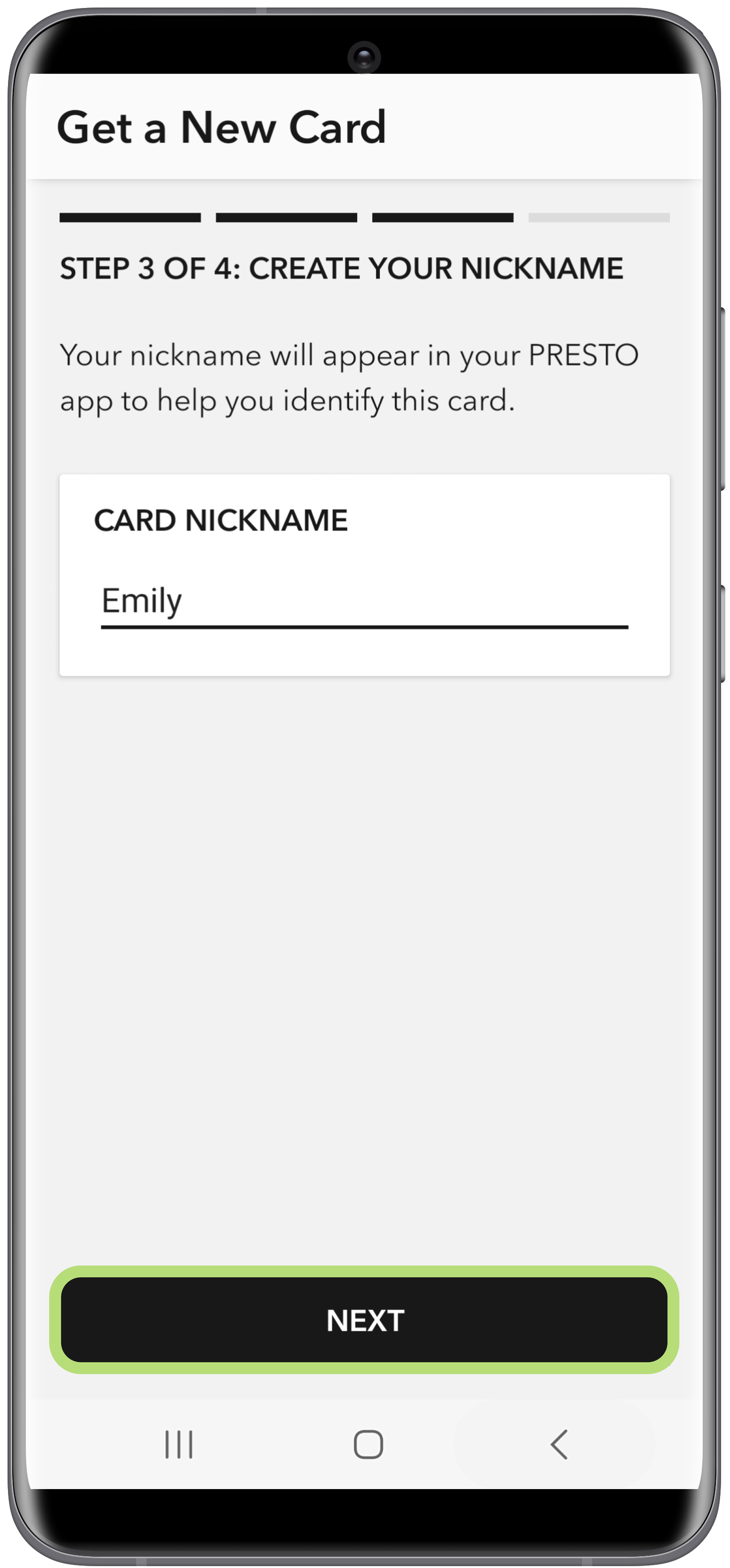 Get a new PRESTO card in Google Wallet using the PRESTO app Step 4 Screenshot